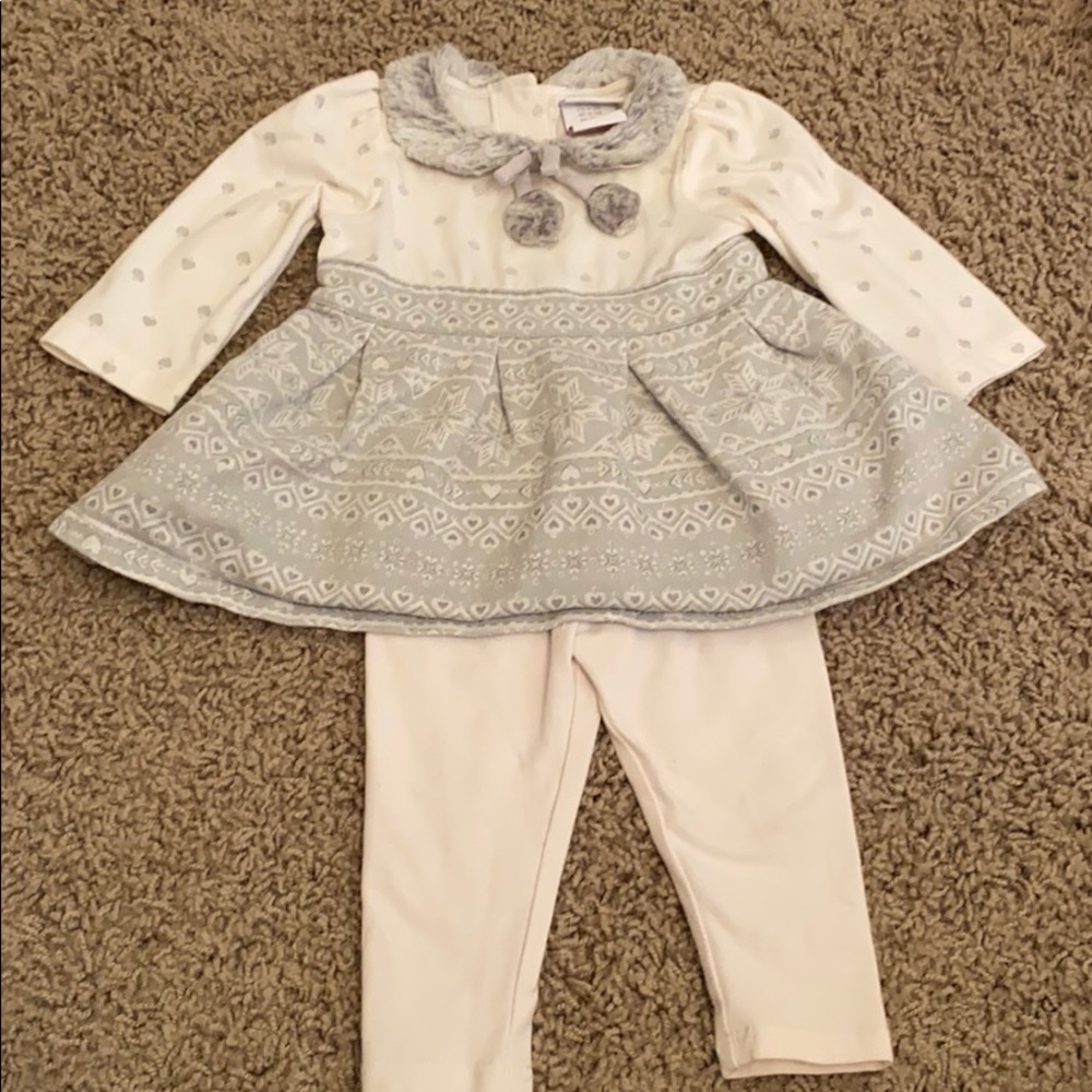 0-3 month winter furry gray and white outfit